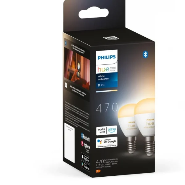 Ampoule LED connectée HUE White Ambiance E14 Luster 5.1W x2