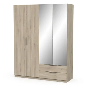 Armoire 4 portes 2 tiroirs 2 miroirs L157 cm THIBAULT