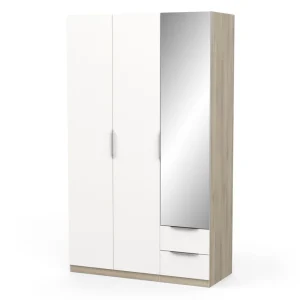 Armoire 3 portes 2 tiroirs 1 miroir L119 cm THIBAULT