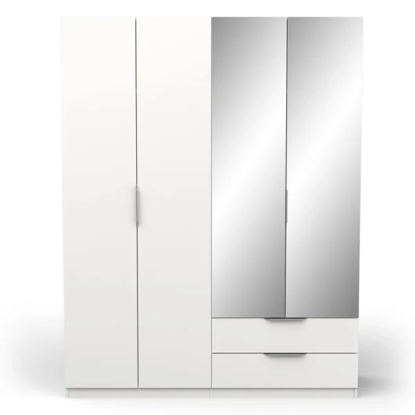 Armoire 4 portes 2 tiroirs 2 miroirs L157 cm THIBAULT