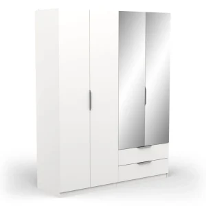 Armoire 4 portes 2 tiroirs 2 miroirs L157 cm THIBAULT