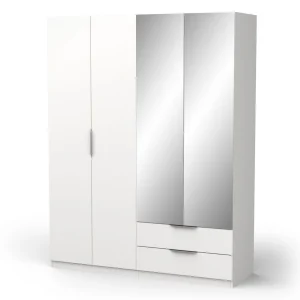 Armoire 4 portes 2 tiroirs 2 miroirs L157 cm THIBAULT