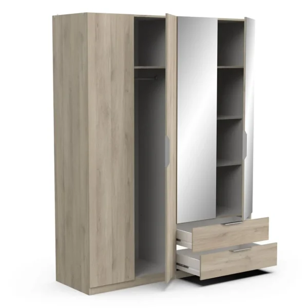 Armoire 4 portes 2 tiroirs 2 miroirs L157 cm THIBAULT