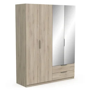 Armoire 4 portes 2 tiroirs 2 miroirs L157 cm THIBAULT