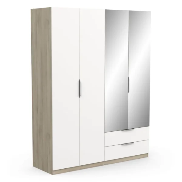 Armoire 4 portes 2 tiroirs 2 miroirs L157 cm THIBAULT