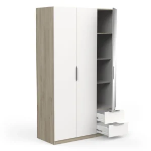 Armoire 3 portes 2 tiroirs 1 miroir L119 cm THIBAULT