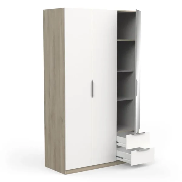 Armoire 3 portes 2 tiroirs 1 miroir L119 cm THIBAULT