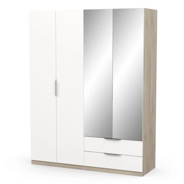 Armoire 4 portes 2 tiroirs 2 miroirs L157 cm THIBAULT