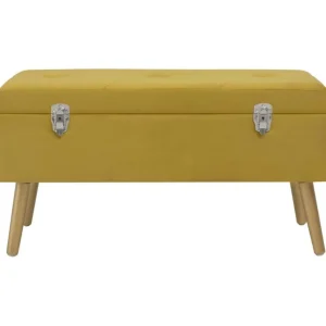 Banc avec compartiment de rangement 80cm Jaune moutarde Velours