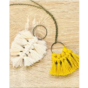 Bijoux Macramé - 2 Pendentifs jaune et écru