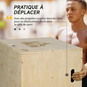 Box jump crossfit - box de pliométrie - collaboration Aosom.fr x FFHandball - 51/61/76H cm - max. 120 Kg - bois
