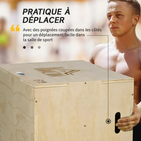 Box jump crossfit - box de pliométrie - collaboration Aosom.fr x FFHandball - 51/61/76H cm - max. 120 Kg - bois