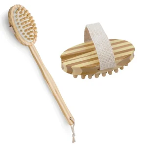 Brosse de massage et de drainage, anti-cellulite en bambou 42 cm avec manche amovible et poignée de maintien