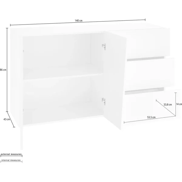 Buffet 2 portes 3 tiroirs L140cm VERONA