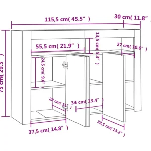 Buffet avec lumieres LED chene fume 115,5x30x75 cm