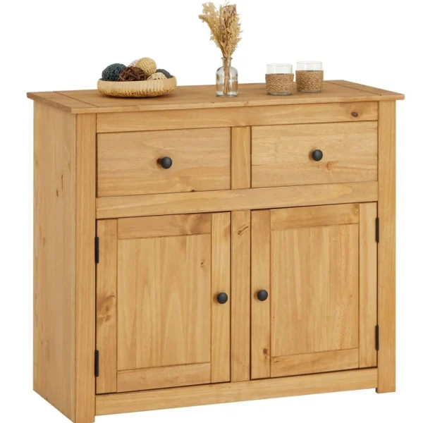 Buffet CANCUN commode en bois style maison de campagne, avec 2 portes et 2 tiroirs en pin massif finition teinté