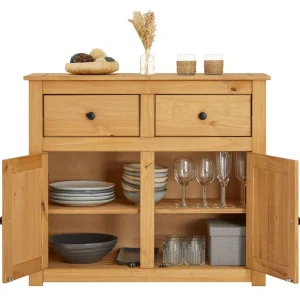 Buffet CANCUN commode en bois style maison de campagne, avec 2 portes et 2 tiroirs en pin massif finition teinté