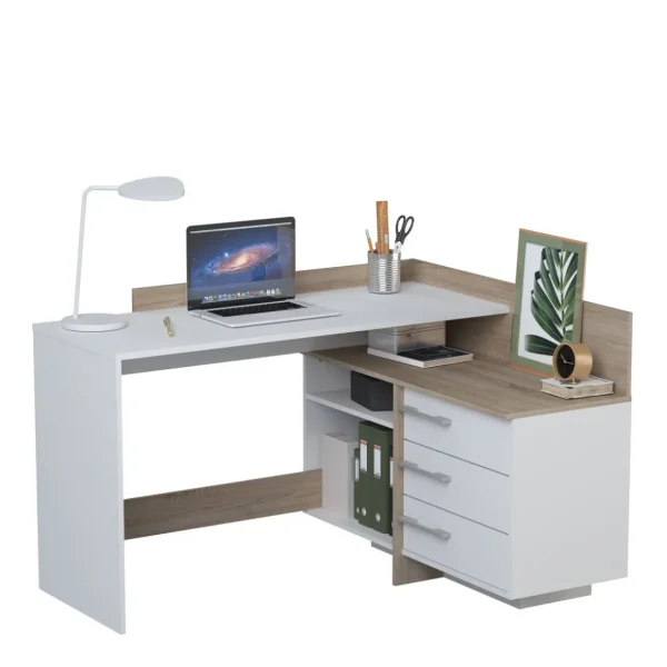 Bureau d'angle 3 tiroirs et rangements L128cm PITA