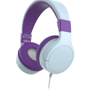 Casque filaire Q1094 pour enfants + 6 autocollants - Violet et Blanc