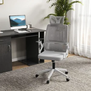 Chaise de bureau ergonomique réglable inclinable pivotante maille polyester gris
