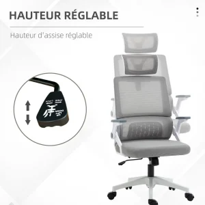 Chaise de bureau ergonomique réglable inclinable pivotante maille polyester gris