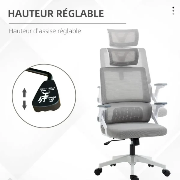 Chaise de bureau ergonomique réglable inclinable pivotante maille polyester gris