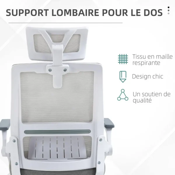 Chaise de bureau ergonomique réglable inclinable pivotante maille polyester gris