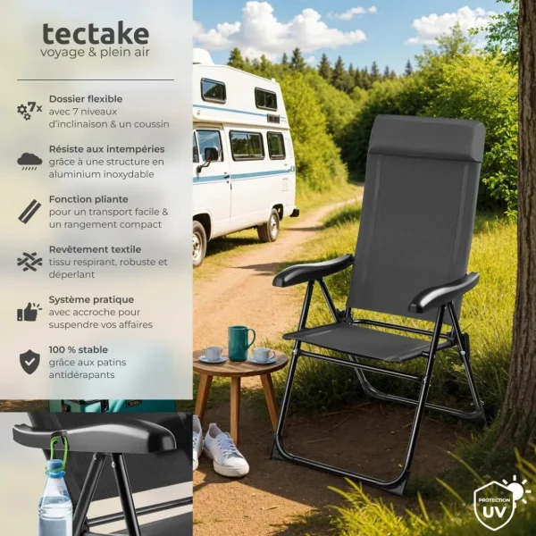 Chaise de camping pliable MÜRITZ en aluminium avec appui-tête