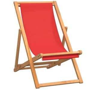 Chaise de plage pliable Bois de teck solide rouge