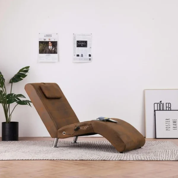 Chaise longue de massage avec oreiller Marron Similicuir daim