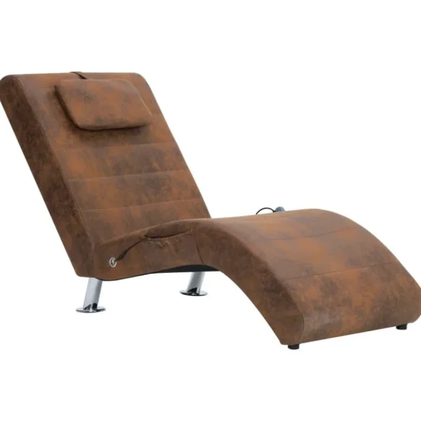 Chaise longue de massage avec oreiller Marron Similicuir daim