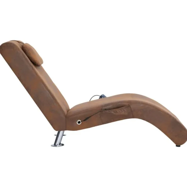 Chaise longue de massage avec oreiller Marron Similicuir daim