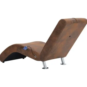 Chaise longue de massage avec oreiller Marron Similicuir daim