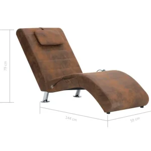 Chaise longue de massage avec oreiller Marron Similicuir daim