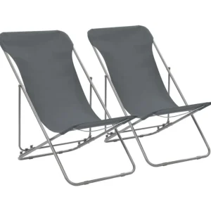 Chaises de plage pliables lot de 2 Acier et tissu oxford Gris