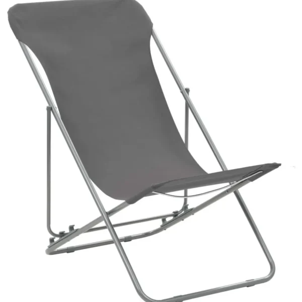 Chaises de plage pliables lot de 2 Acier et tissu oxford Gris