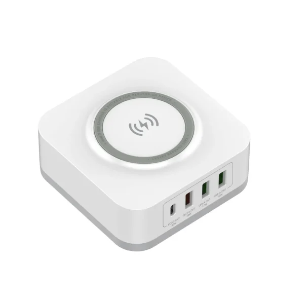 Chargeur secteur 5-en-1 induction + 4 ports USB - Blanc