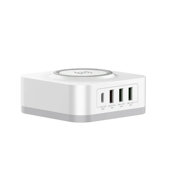 Chargeur secteur 5-en-1 induction + 4 ports USB - Blanc