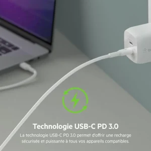 Chargeur secteur 45W USB-C pour samsung et apple Blanc