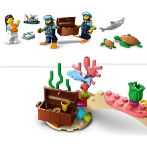 City 60377 - Le Bateau d'Exploration Sous-Marine, Jouet avec Mini Sous-Marin, Requin, Crabe, Tortue, Raie et Figurines Animaux Marins, Set de Plongée Sous-Marine