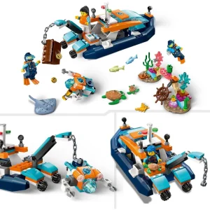 City 60377 - Le Bateau d'Exploration Sous-Marine, Jouet avec Mini Sous-Marin, Requin, Crabe, Tortue, Raie et Figurines Animaux Marins, Set de Plongée Sous-Marine