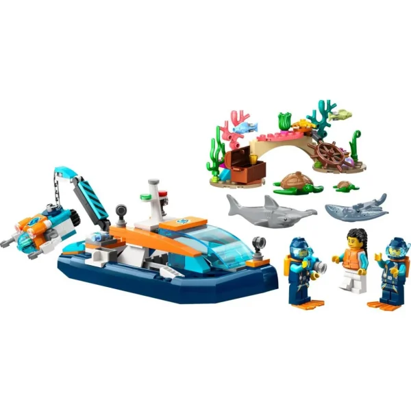 City 60377 - Le Bateau d'Exploration Sous-Marine, Jouet avec Mini Sous-Marin, Requin, Crabe, Tortue, Raie et Figurines Animaux Marins, Set de Plongée Sous-Marine