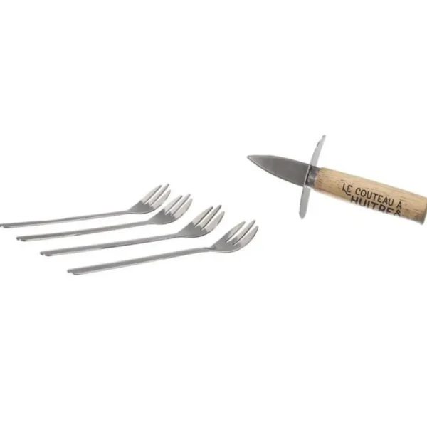 Coffret Huîtres Couteau & 4 Fourchettes 14cm Naturel