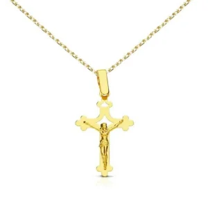 Collier - Médaille Or 18 Carats 750/000 Jaune - Christ sur la Croix - Chaine Dorée