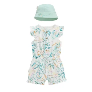 Combishort bébé + chapeau en gaze de coton Patroika