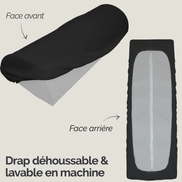 Drap housse de protection en éponge pour coussin demi-rond 66 cm x 22 cm x 12 cm de table de massage - Noir