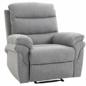 Fauteuil de relaxation inclinable manuel avec repose-pied ajustable tissu polyester aspect lin gris clair chiné