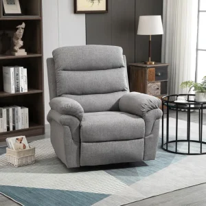 Fauteuil de relaxation inclinable manuel avec repose-pied ajustable tissu polyester aspect lin gris clair chiné