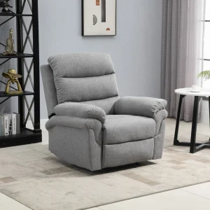 Fauteuil de relaxation inclinable manuel avec repose-pied ajustable tissu polyester aspect lin gris clair chiné