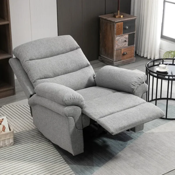 Fauteuil de relaxation inclinable manuel avec repose-pied ajustable tissu polyester aspect lin gris clair chiné